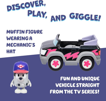 Bluey Hit The Road And Her Friends In This Cute Little Vehicle! Ride Along In Pizza Girls Car with Muffin, This Vehicle Fits One 2.5" (6cm) Articulated Muffin Figure Inside