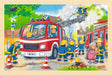 goki 57318 inlegpuzzel brandweer van hout, houten puzzel van een brandweerinzetstuk, educatief speelgoed en kinderpuzzel, bevordert de fantasie en motoriek van kinderen, 30 cm x 20 cm, set van 24