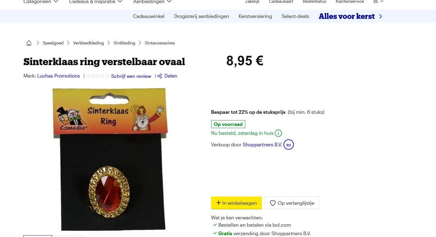 Haza Witbaard - Sinterklaasring Ovaal Verstelbaar