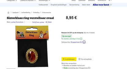 Haza Witbaard - Sinterklaasring Ovaal Verstelbaar