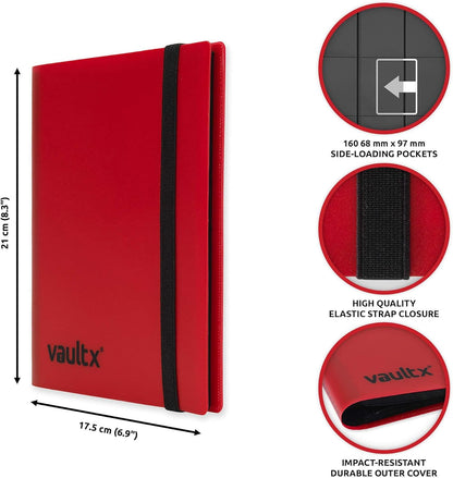 Vault X 4 Pocket Trading Card Strap Binder, 160 cards, Standard, 20 Side-Loading Pages, Folder for Collectible Card Games, Sports, TCG (Red