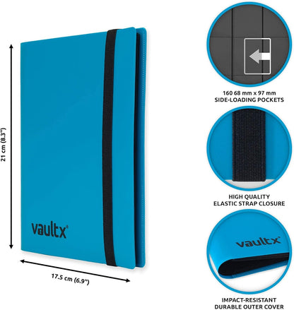 Vault X 4 Pocket Trading Card Strap Binder, 160 cards, Standard, 20 Side-Loading Pages, Folder for Collectible Card Games, Sports, TCG (Blue