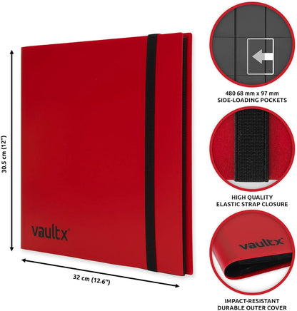 Vault X 12 Pocket Trading Card Strap Binder, 480 cards, Standard, 20 Side-Loading Pages, Folder for Collectible Card Games, Sports, TCG (Red