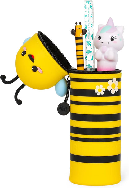 Legami – Kawaii School Pencil Case 2 in 1 Soft Silicone, Table Pen Holder, Zipper Closure, Pastel Pens Marker, H 18.5 cm