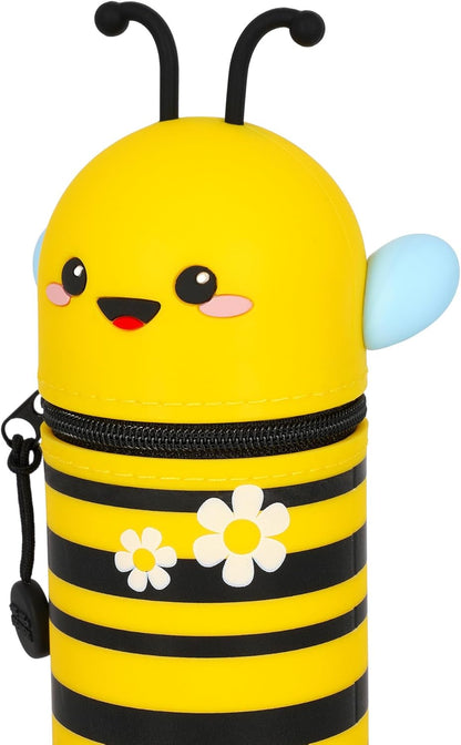 Legami – Kawaii School Pencil Case 2 in 1 Soft Silicone, Table Pen Holder, Zipper Closure, Pastel Pens Marker, H 18.5 cm