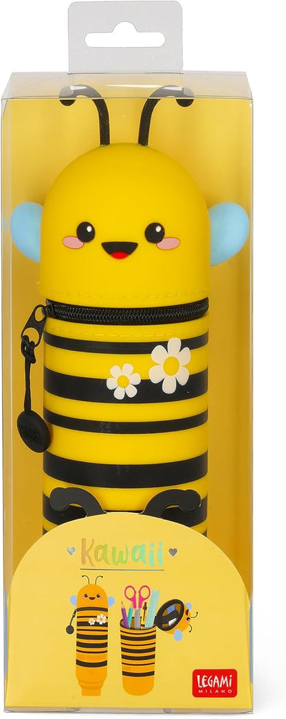 Legami – Kawaii School Pencil Case 2 in 1 Soft Silicone, Table Pen Holder, Zipper Closure, Pastel Pens Marker, H 18.5 cm