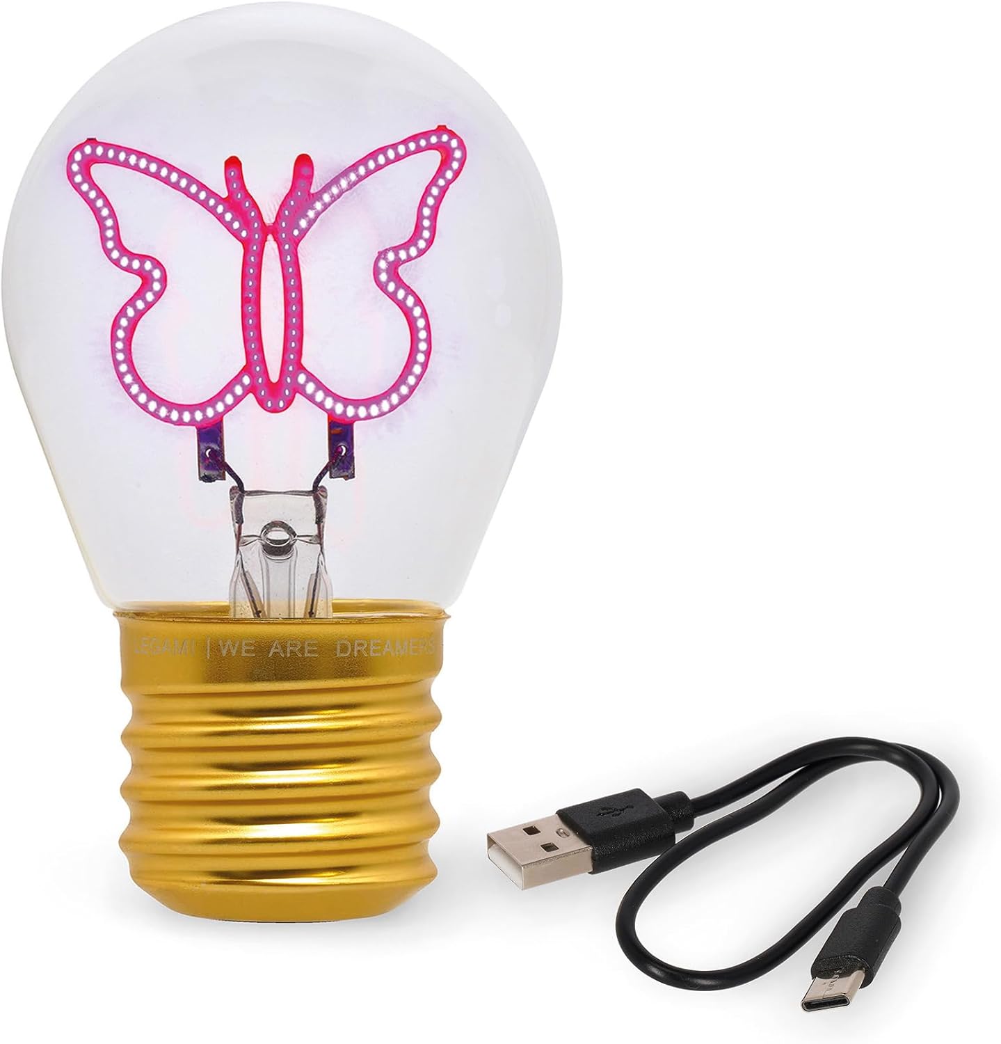 Legami - Table Lamp, Rechargeable with USB Cable, Wireless, Bulb Fiction, Butterfly Theme, 6.8 x 10.5 cm