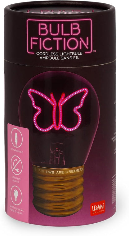Legami - Table Lamp, Rechargeable with USB Cable, Wireless, Bulb Fiction, Butterfly Theme, 6.8 x 10.5 cm