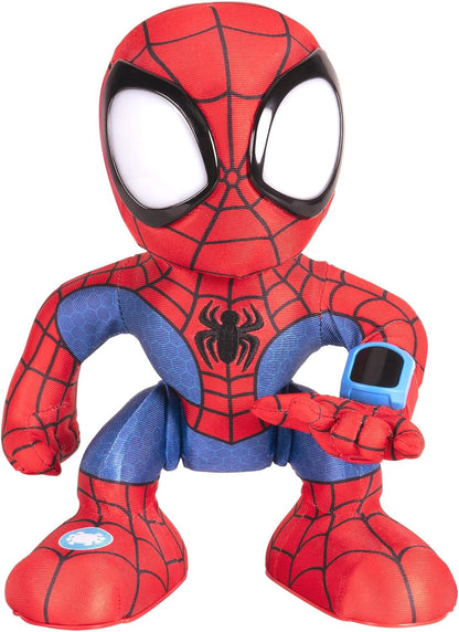 MARVEL Spidey and His Amazing Friends Amazing Flip Spidey - 12-Inch Animatronic Plush with Lights, Sounds, and Web Dart Launcher