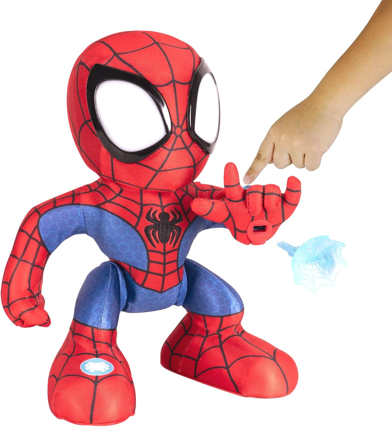 MARVEL Spidey and His Amazing Friends Amazing Flip Spidey - 12-Inch Animatronic Plush with Lights, Sounds, and Web Dart Launcher
