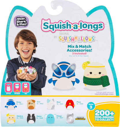 Squish-a-longs Mini-Squish 8-Pack (Wave 3, Style 4) - Clownfish, Elephant, Skunk, Brown Bulldog and more