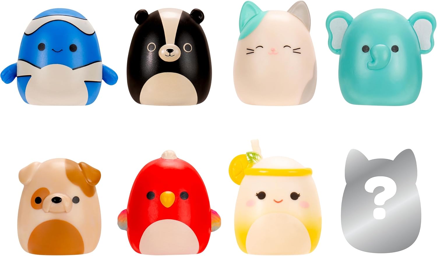 Squish-a-longs Mini-Squish 8-Pack (Wave 3, Style 4) - Clownfish, Elephant, Skunk, Brown Bulldog and more