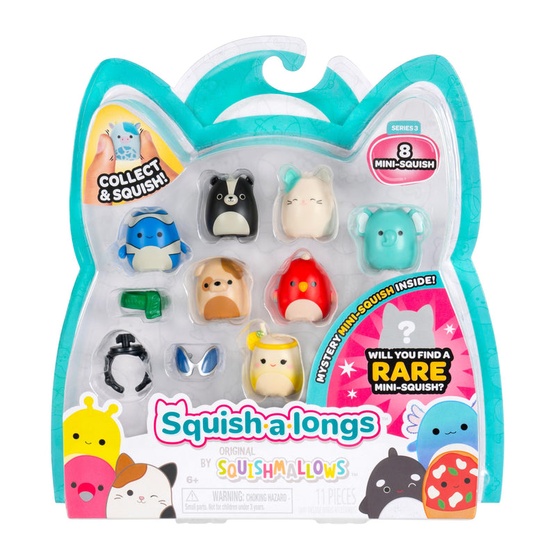 Squish-a-longs Mini-Squish 8-Pack (Wave 3, Style 4) - Clownfish, Elephant, Skunk, Brown Bulldog and more