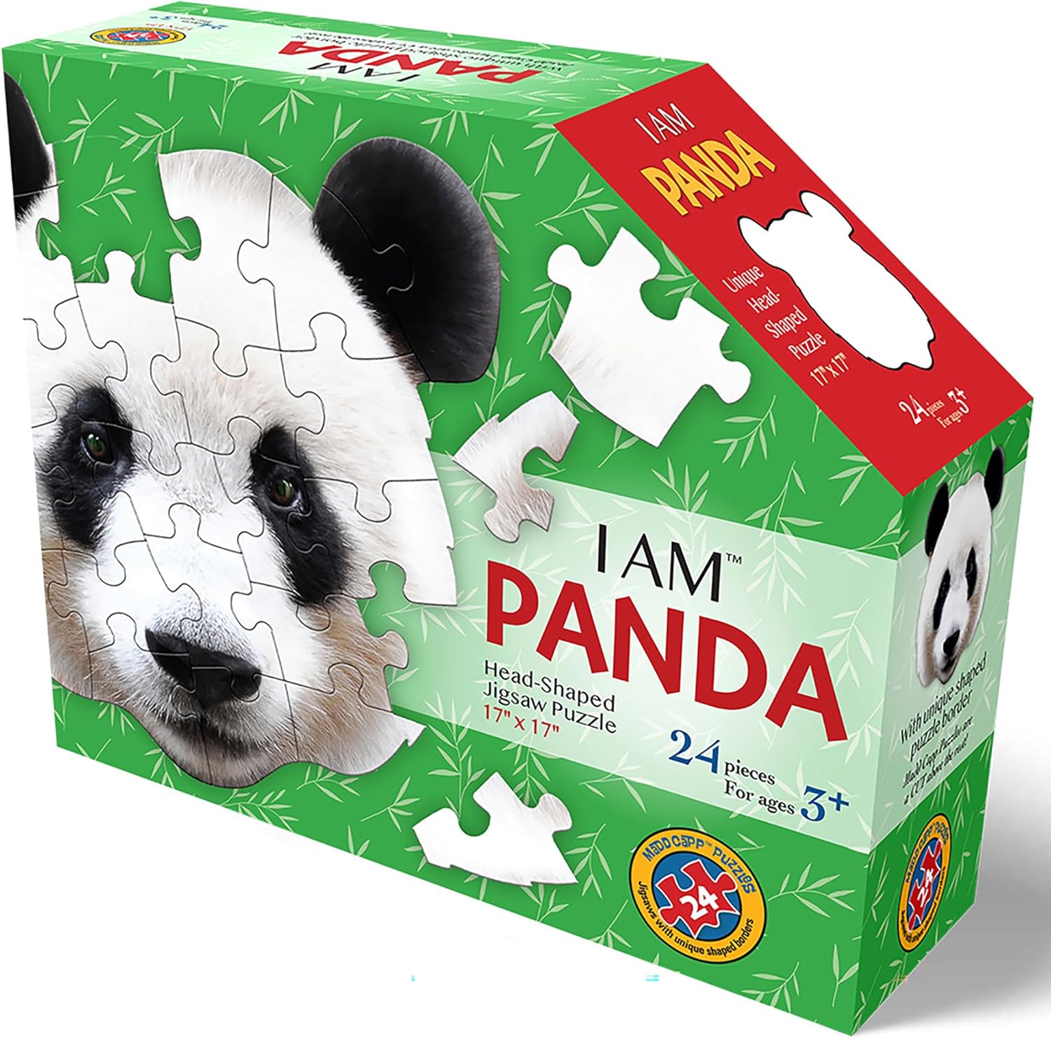 Madd Capp: I Am Panda - 24 Piece Puzzle -Kids Animal Head-Shaped Jigsaw, 17x17 Size, Oversized Pieces, Poster Reference, Educational Fun Fact Booklet