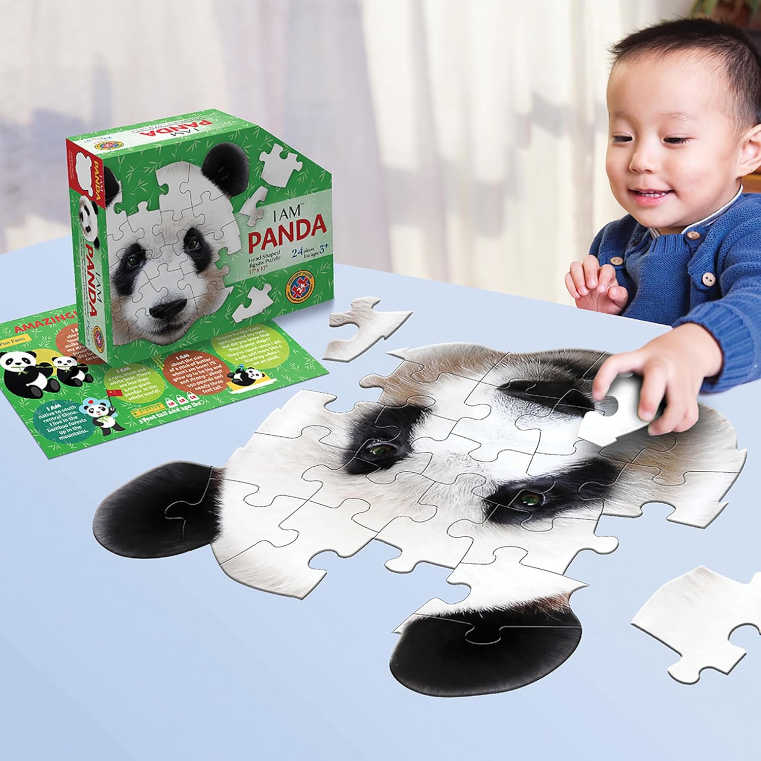 Madd Capp: I Am Panda - 24 Piece Puzzle -Kids Animal Head-Shaped Jigsaw, 17x17 Size, Oversized Pieces, Poster Reference, Educational Fun Fact Booklet