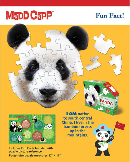 Madd Capp: I Am Panda - 24 Piece Puzzle -Kids Animal Head-Shaped Jigsaw, 17x17 Size, Oversized Pieces, Poster Reference, Educational Fun Fact Booklet