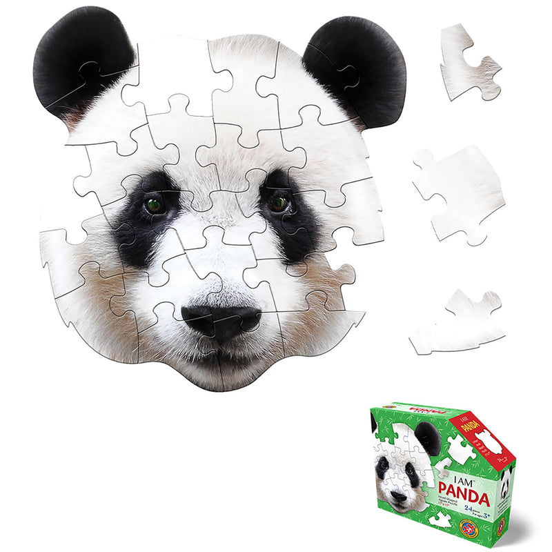 Madd Capp: I Am Panda - 24 Piece Puzzle -Kids Animal Head-Shaped Jigsaw, 17x17 Size, Oversized Pieces, Poster Reference, Educational Fun Fact Booklet