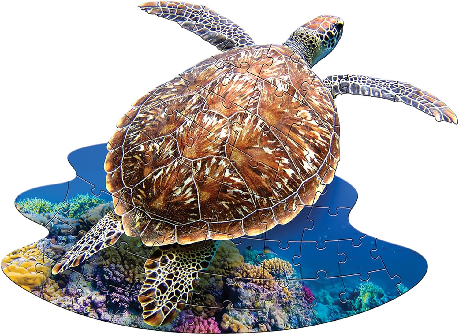 Madd Capp: I Am Lil' Sea Turtle - 48 Piece Puzzle - Kids Aquatic Animal-Shaped Jigsaw, 25x18 Size, Poster Reference, Educational Fun Fact Booklet