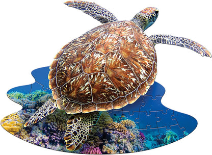 Madd Capp: I Am Lil' Sea Turtle - 48 Piece Puzzle - Kids Aquatic Animal-Shaped Jigsaw, 25x18 Size, Poster Reference, Educational Fun Fact Booklet