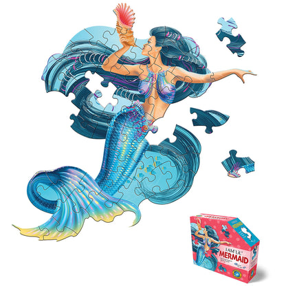 Madd Capp: I Am Lil' Mermaid - 48 Piece Puzzle - Kids Mythical Character Shaped Jigsaw, 25x24 Size, Poster Reference, Educational Fun Fact Booklet