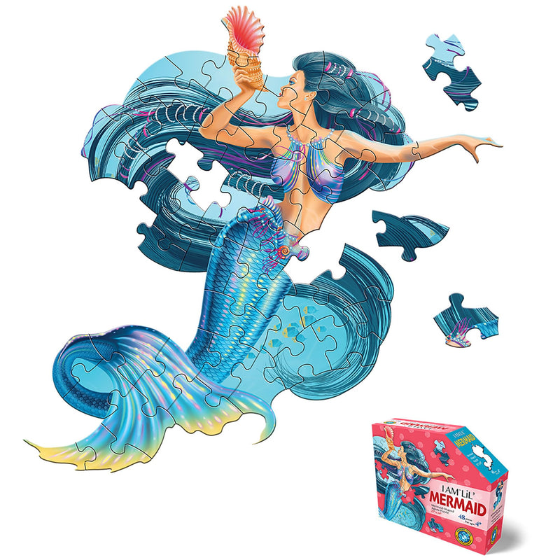 Madd Capp: I Am Lil' Mermaid - 48 Piece Puzzle - Kids Mythical Character Shaped Jigsaw, 25x24 Size, Poster Reference, Educational Fun Fact Booklet