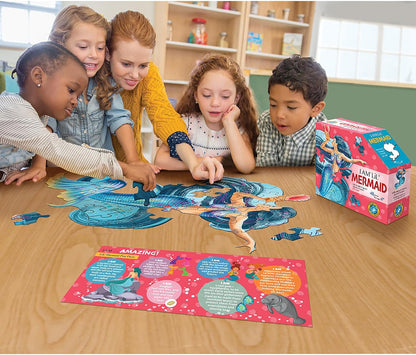 Madd Capp: I Am Lil' Mermaid - 48 Piece Puzzle - Kids Mythical Character Shaped Jigsaw, 25x24 Size, Poster Reference, Educational Fun Fact Booklet