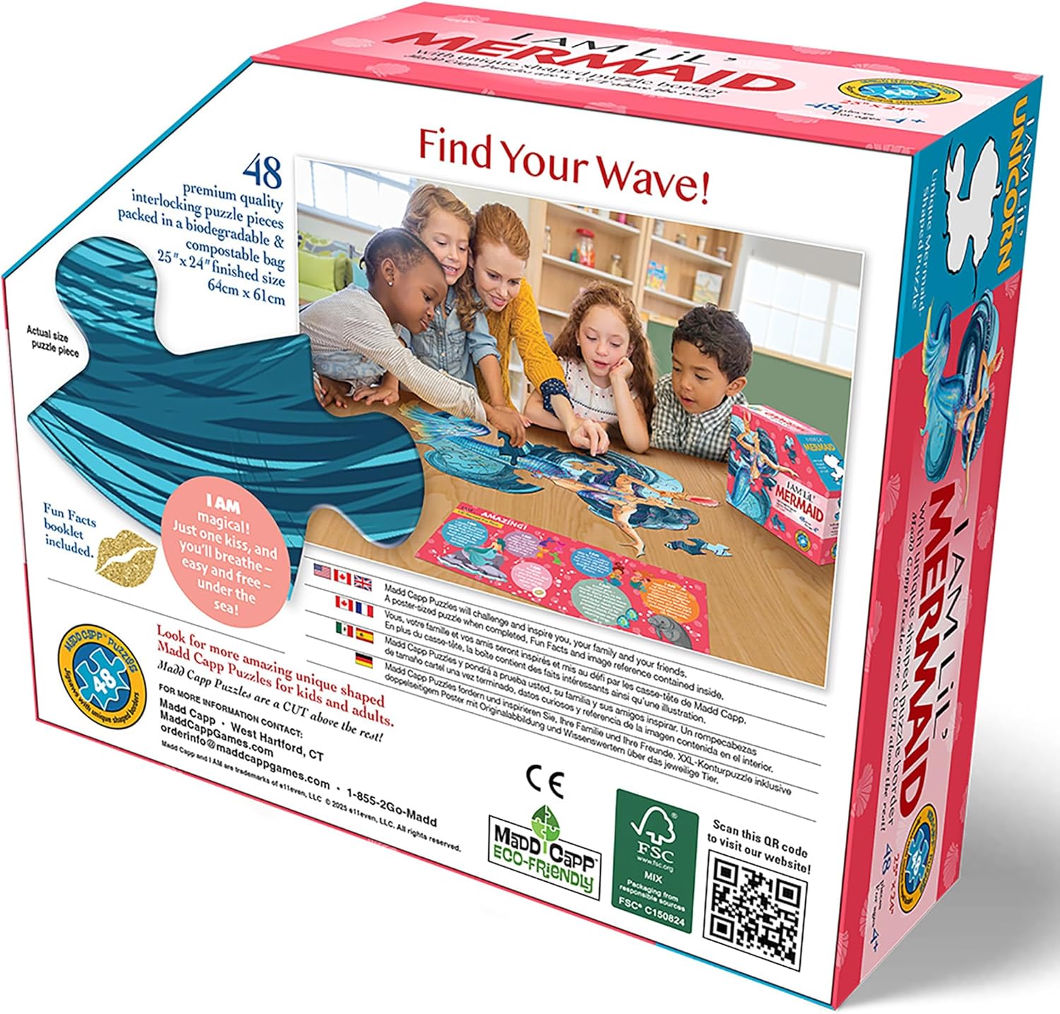Madd Capp: I Am Lil' Mermaid - 48 Piece Puzzle - Kids Mythical Character Shaped Jigsaw, 25x24 Size, Poster Reference, Educational Fun Fact Booklet