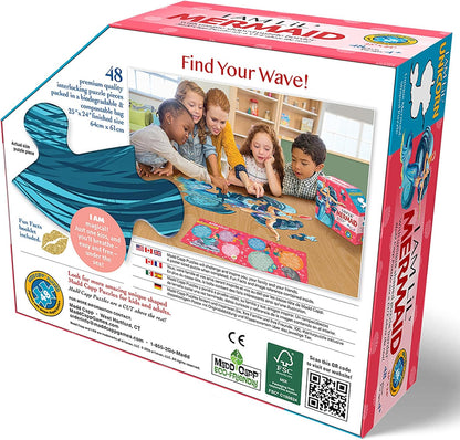 Madd Capp: I Am Lil' Mermaid - 48 Piece Puzzle - Kids Mythical Character Shaped Jigsaw, 25x24 Size, Poster Reference, Educational Fun Fact Booklet