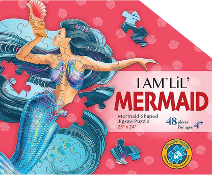 Madd Capp: I Am Lil' Mermaid - 48 Piece Puzzle - Kids Mythical Character Shaped Jigsaw, 25x24 Size, Poster Reference, Educational Fun Fact Booklet