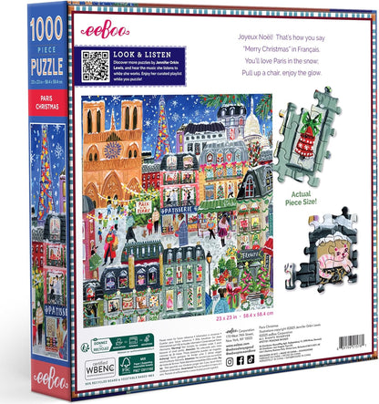 eeBoo París – Puzzle para Adultos, 1000 Piezas, diseño de Escena navideña, x 58,5 cm (PZT781