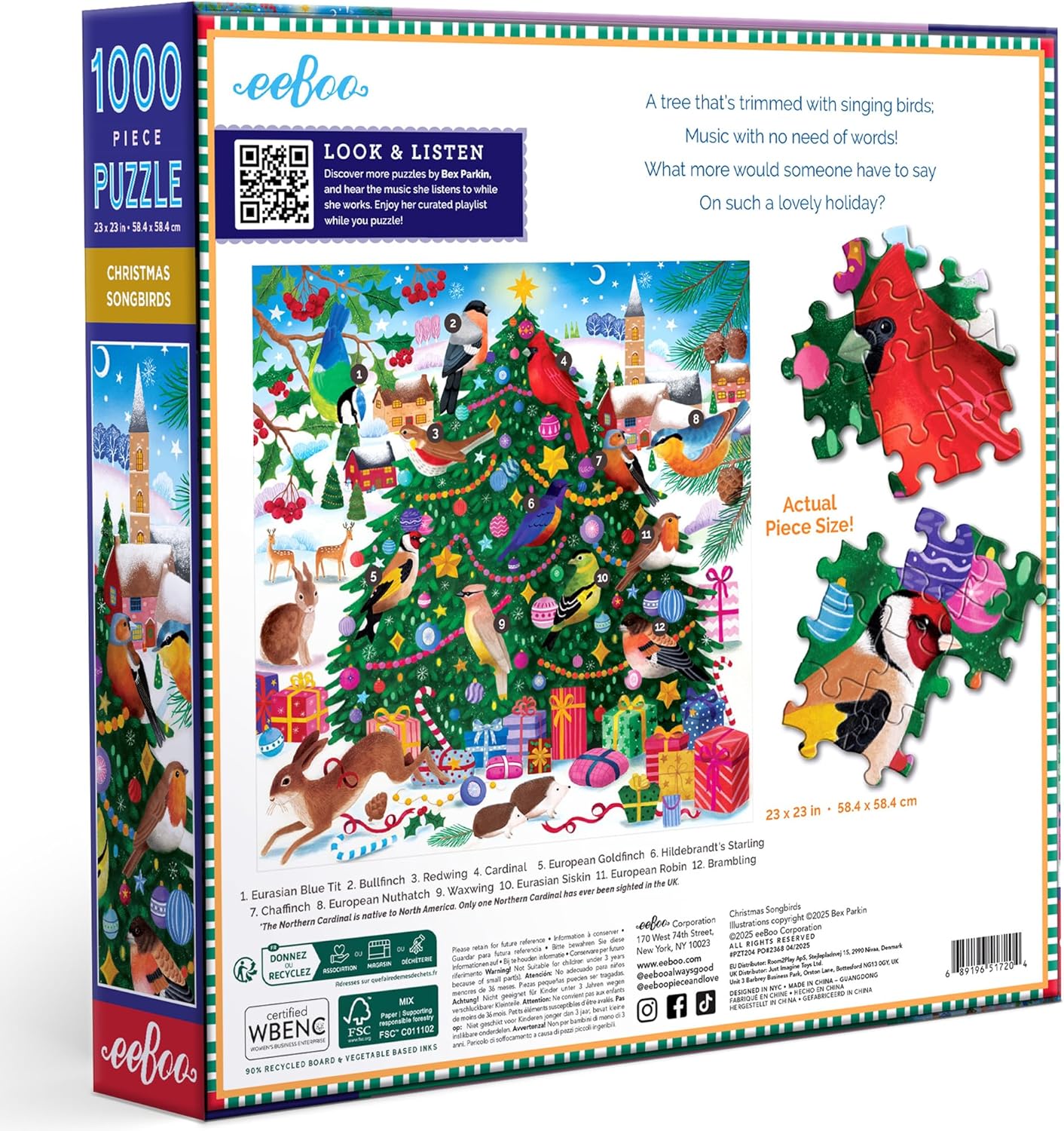 Eeboo - Puzzle 1000 Pcs - Christmas Songbirds (Epzt204)