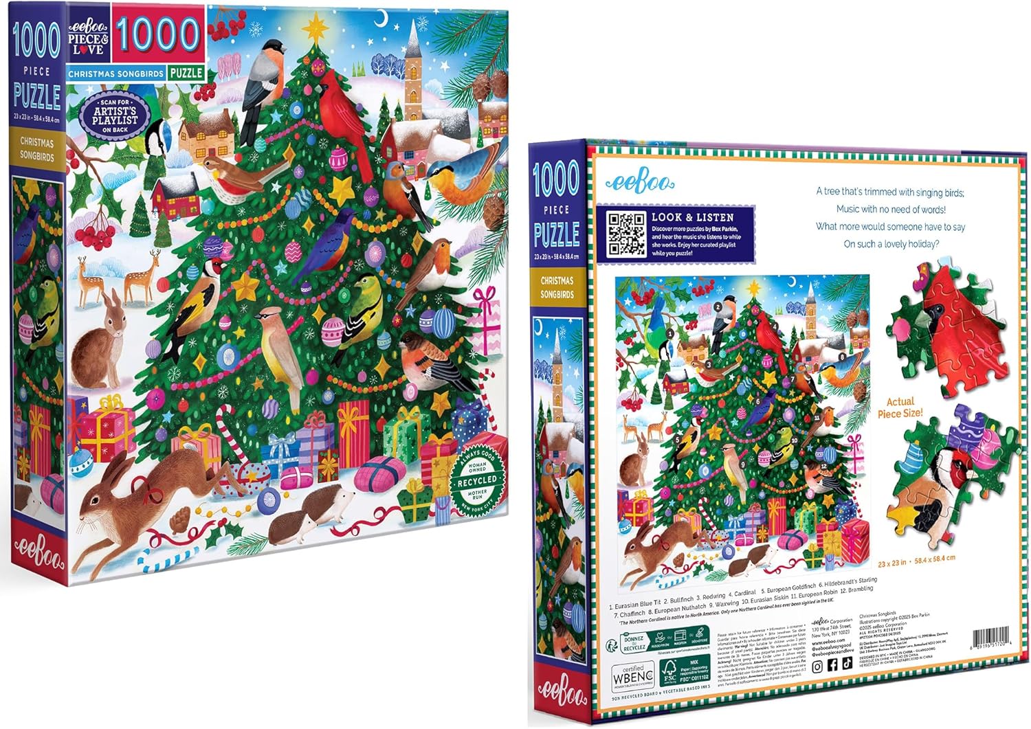 Eeboo - Puzzle 1000 Pcs - Christmas Songbirds (Epzt204)