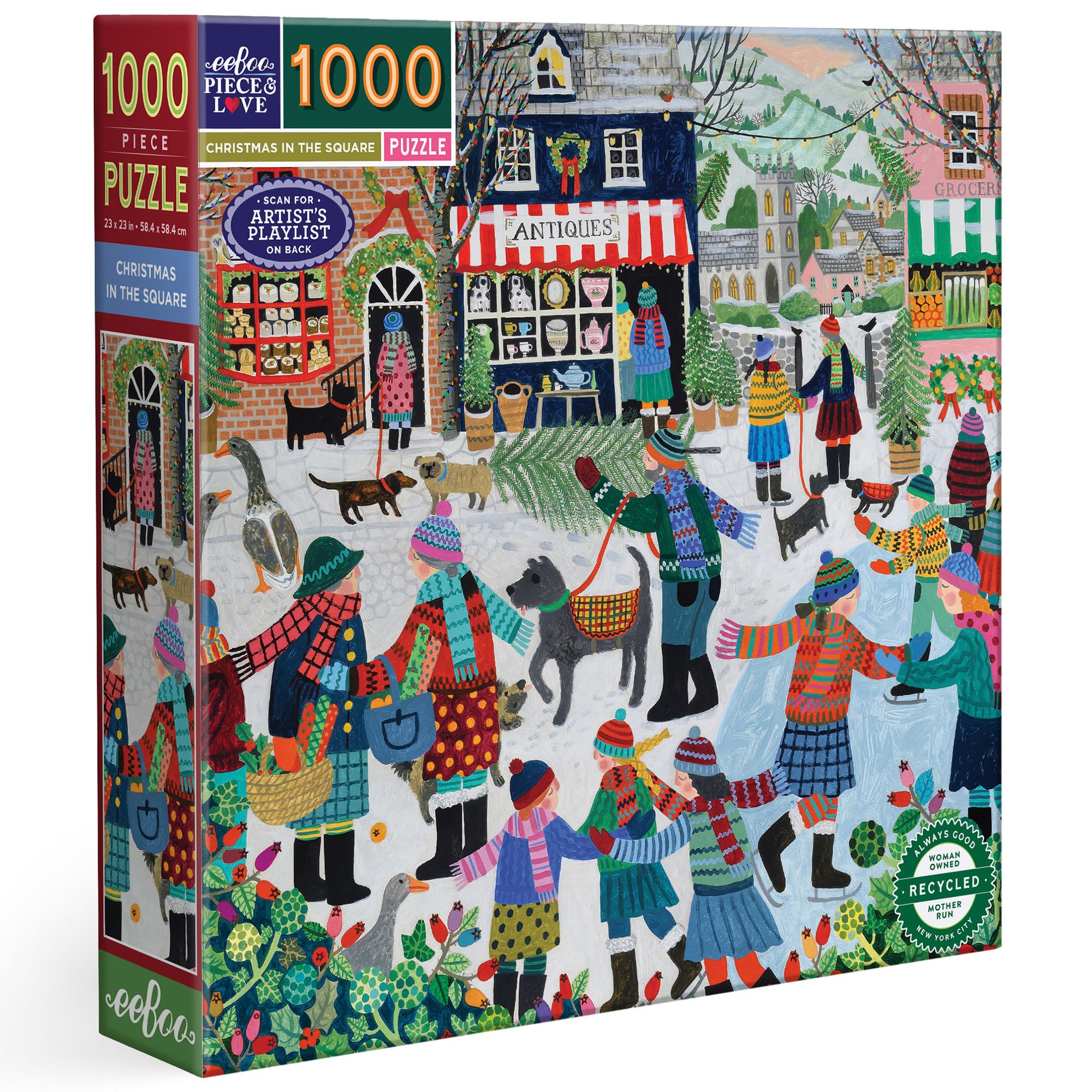 Eeboo - Puzzel 1000 stukjes Christmas in The Square - Kerstpuzzel 1000 stukjes - Afmetingen 58,5 cm x 58,5 cm