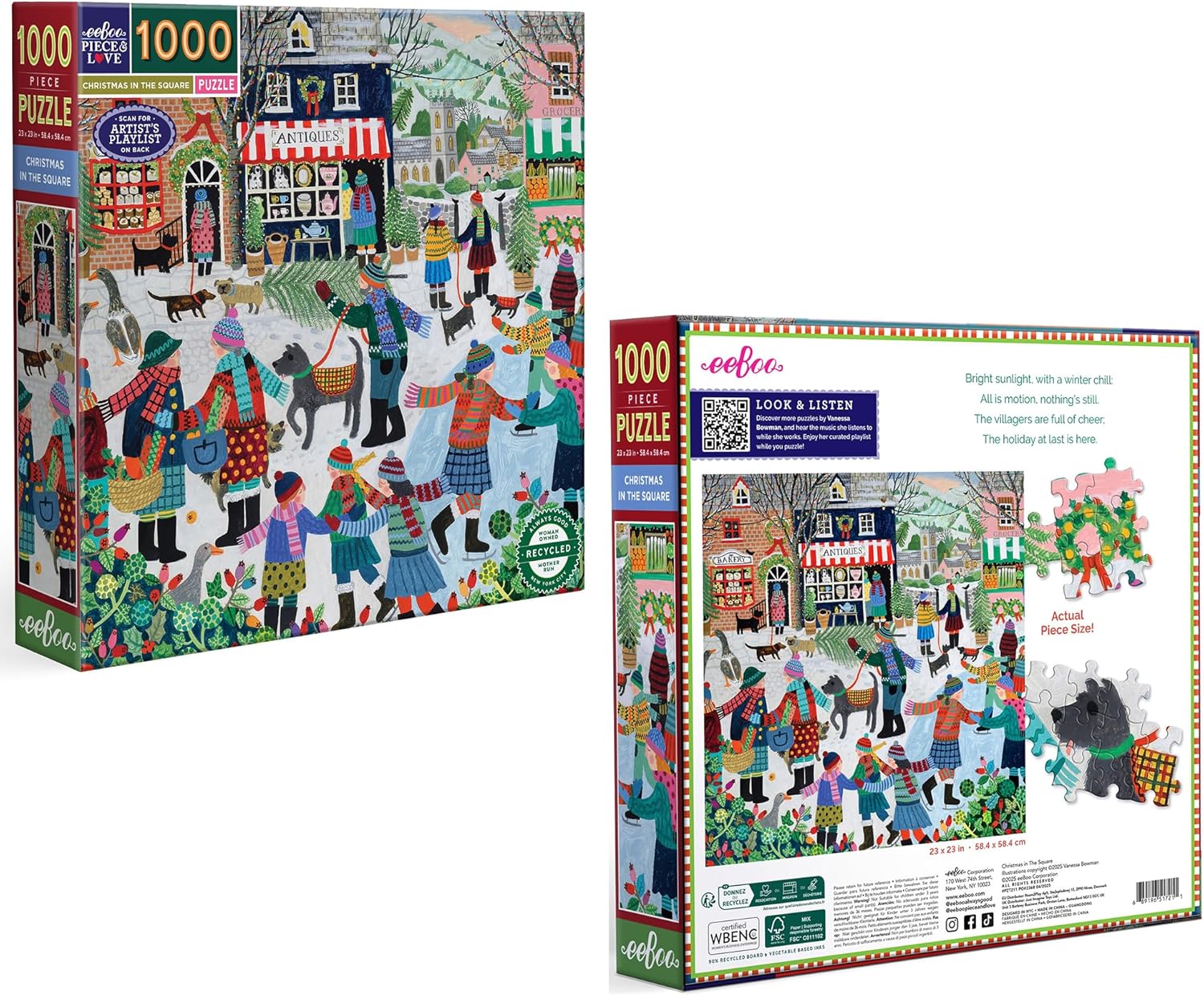 Eeboo - Puzzel 1000 stukjes Christmas in The Square - Kerstpuzzel 1000 stukjes - Afmetingen 58,5 cm x 58,5 cm