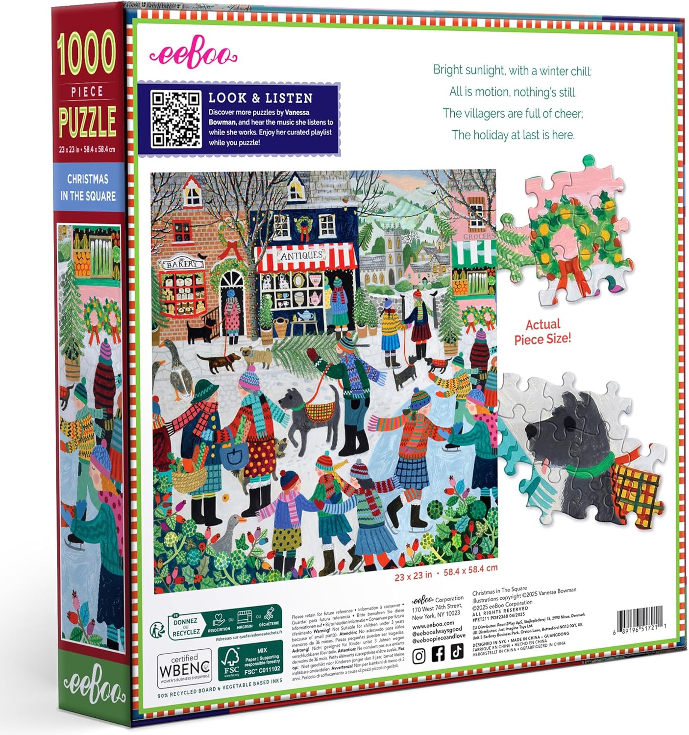 Eeboo - Puzzel 1000 stukjes Christmas in The Square - Kerstpuzzel 1000 stukjes - Afmetingen 58,5 cm x 58,5 cm
