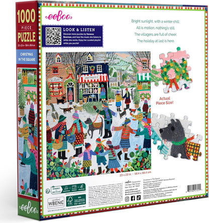 Eeboo - Puzzel 1000 stukjes Christmas in The Square - Kerstpuzzel 1000 stukjes - Afmetingen 58,5 cm x 58,5 cm