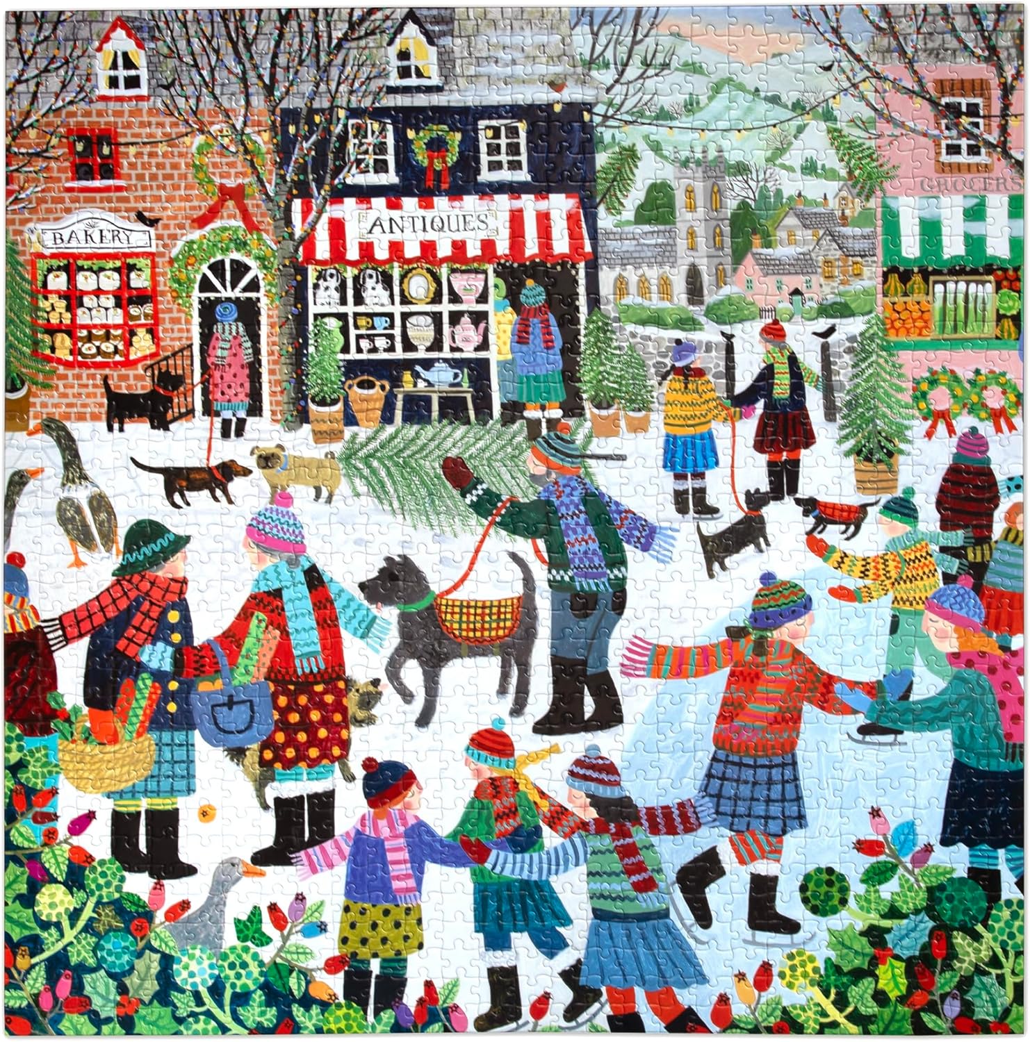 Eeboo - Puzzel 1000 stukjes Christmas in The Square - Kerstpuzzel 1000 stukjes - Afmetingen 58,5 cm x 58,5 cm