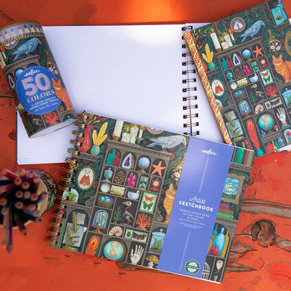 eeBoo Piece & Love: Artist Sketchbook - Alchemists Cabinet - 80pgs, 9.5x7.5 Hardcover Spiral Book, 108 LBS Drawing Paper, Art by Vasilisa Romanenko