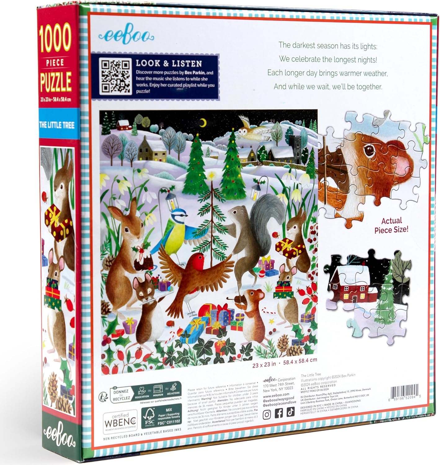 eeBoo Piece & Love: Le Petit Arbre - Puzzel met 1000 stukjes - Vierkante puzzel voor volwassenen, 58,4 x 58,4 cm, met afbeelding referentie-inzetstuk, glanzende stukjes