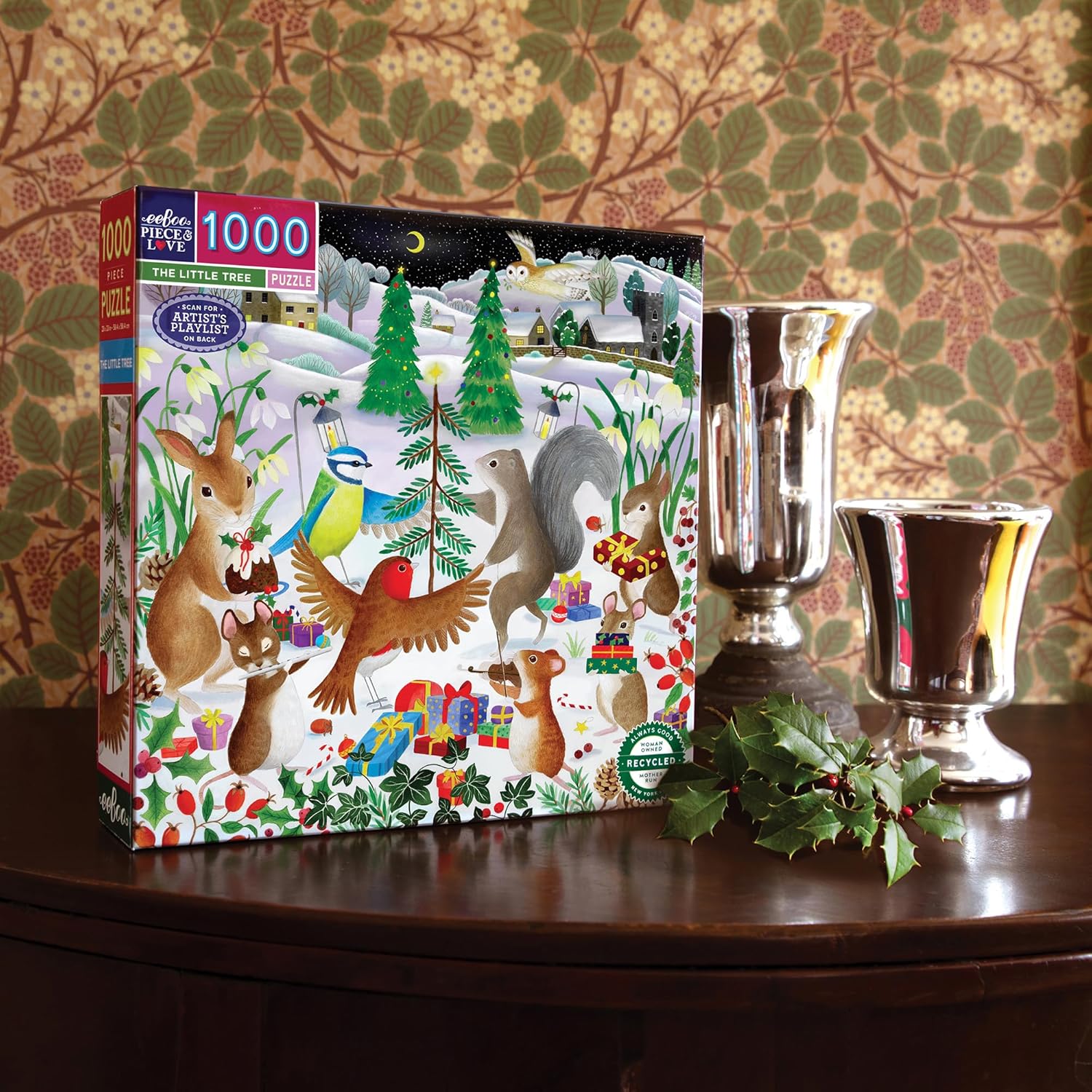 eeBoo Piece & Love: Le Petit Arbre - Puzzel met 1000 stukjes - Vierkante puzzel voor volwassenen, 58,4 x 58,4 cm, met afbeelding referentie-inzetstuk, glanzende stukjes