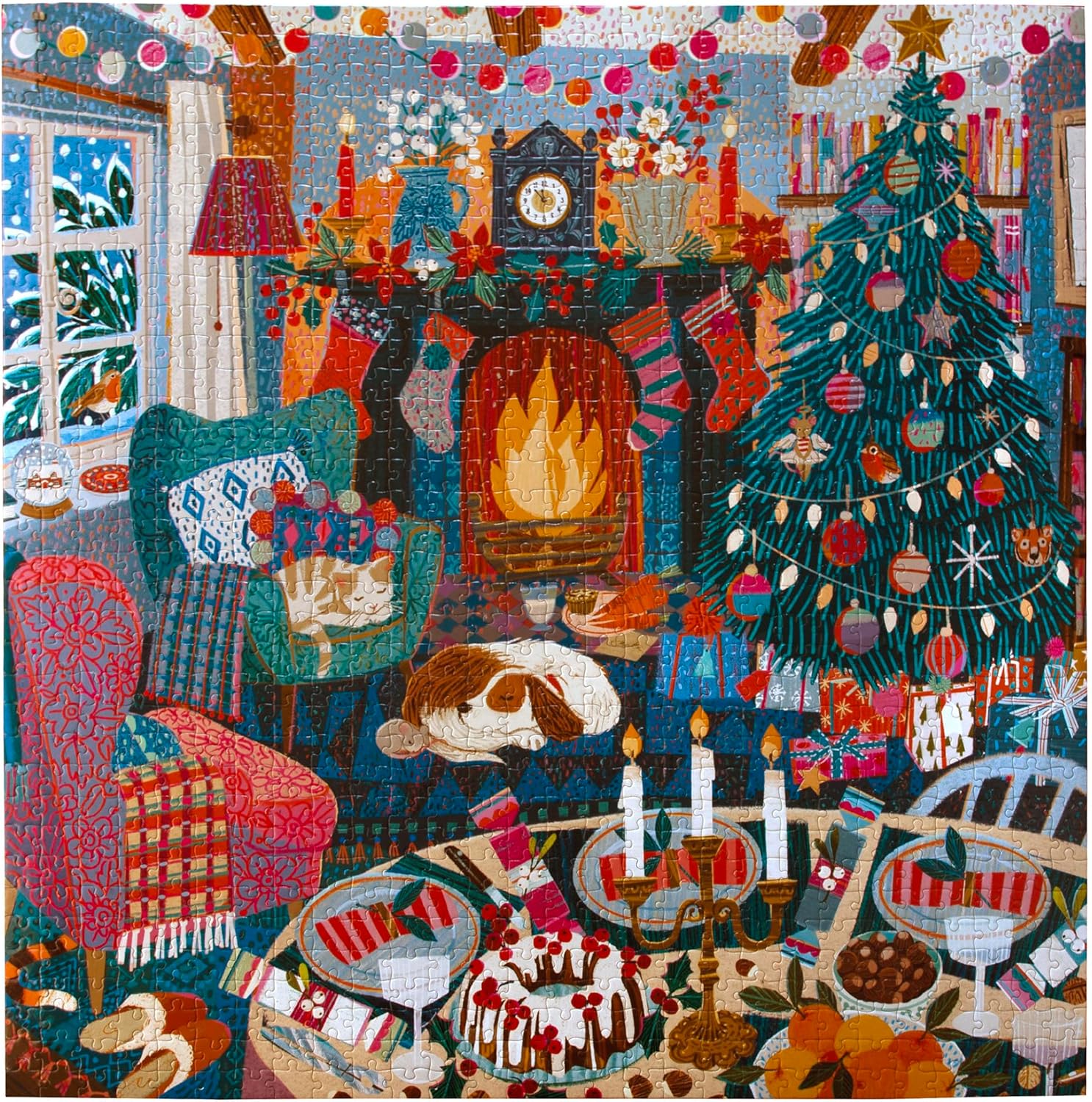 eeBoo Piece & Love: Engelse Cottage Christmas - puzzel van 1000 stukjes - vierkante puzzel, voor volwassenen, 23 x 23, inclusief afbeeldingsreferentie-insert, stukjes