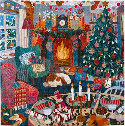 eeBoo Piece & Love: Engelse Cottage Christmas - puzzel van 1000 stukjes - vierkante puzzel, voor volwassenen, 23 x 23, inclusief afbeeldingsreferentie-insert, stukjes