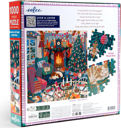 eeBoo Piece & Love: Engelse Cottage Christmas - puzzel van 1000 stukjes - vierkante puzzel, voor volwassenen, 23 x 23, inclusief afbeeldingsreferentie-insert, stukjes