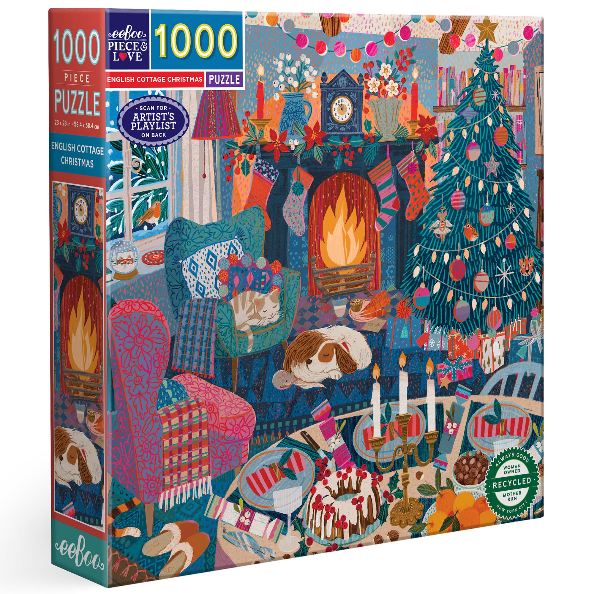 eeBoo Piece & Love: Engelse Cottage Christmas - puzzel van 1000 stukjes - vierkante puzzel, voor volwassenen, 23 x 23, inclusief afbeeldingsreferentie-insert, stukjes