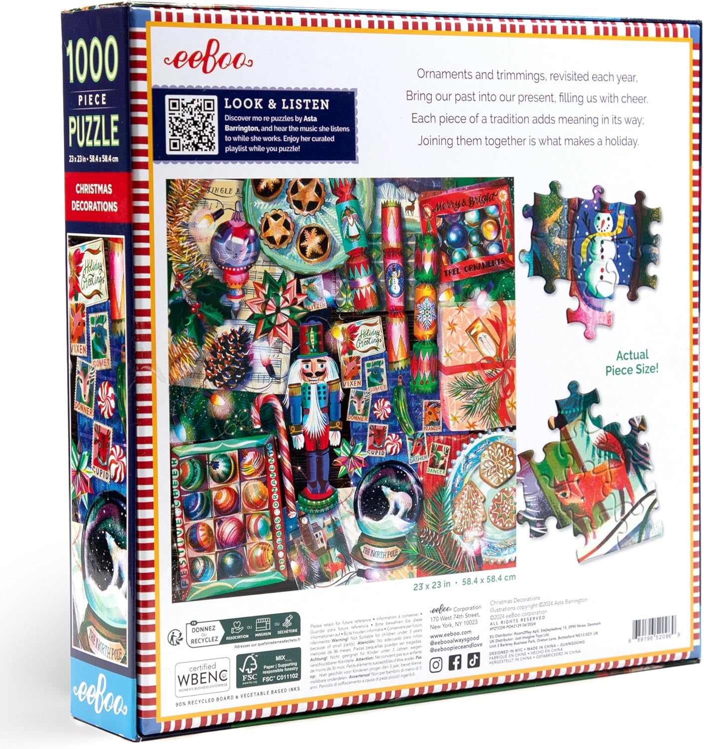 eeBoo 1000 stukjes Vierkante Puzzel Volwassen Gerecycled Kartonnen Kerstdecoratie 58,4 x 58,4 cm, PZTCDR