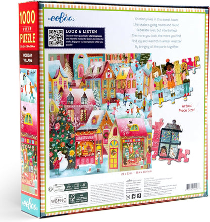 eeBoo Holiday Village 1000 Pieza-Puzzle de cartón Reciclado para Adultos-Sumérgete en la Magia navideña (PZTHYV