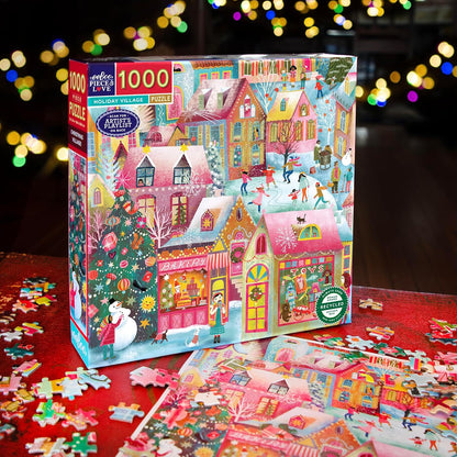 eeBoo Holiday Village 1000 Pieza-Puzzle de cartón Reciclado para Adultos-Sumérgete en la Magia navideña (PZTHYV