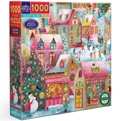 eeBoo Holiday Village 1000 Pieza-Puzzle de cartón Reciclado para Adultos-Sumérgete en la Magia navideña (PZTHYV