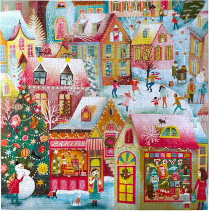 eeBoo Holiday Village 1000 Pieza-Puzzle de cartón Reciclado para Adultos-Sumérgete en la Magia navideña (PZTHYV