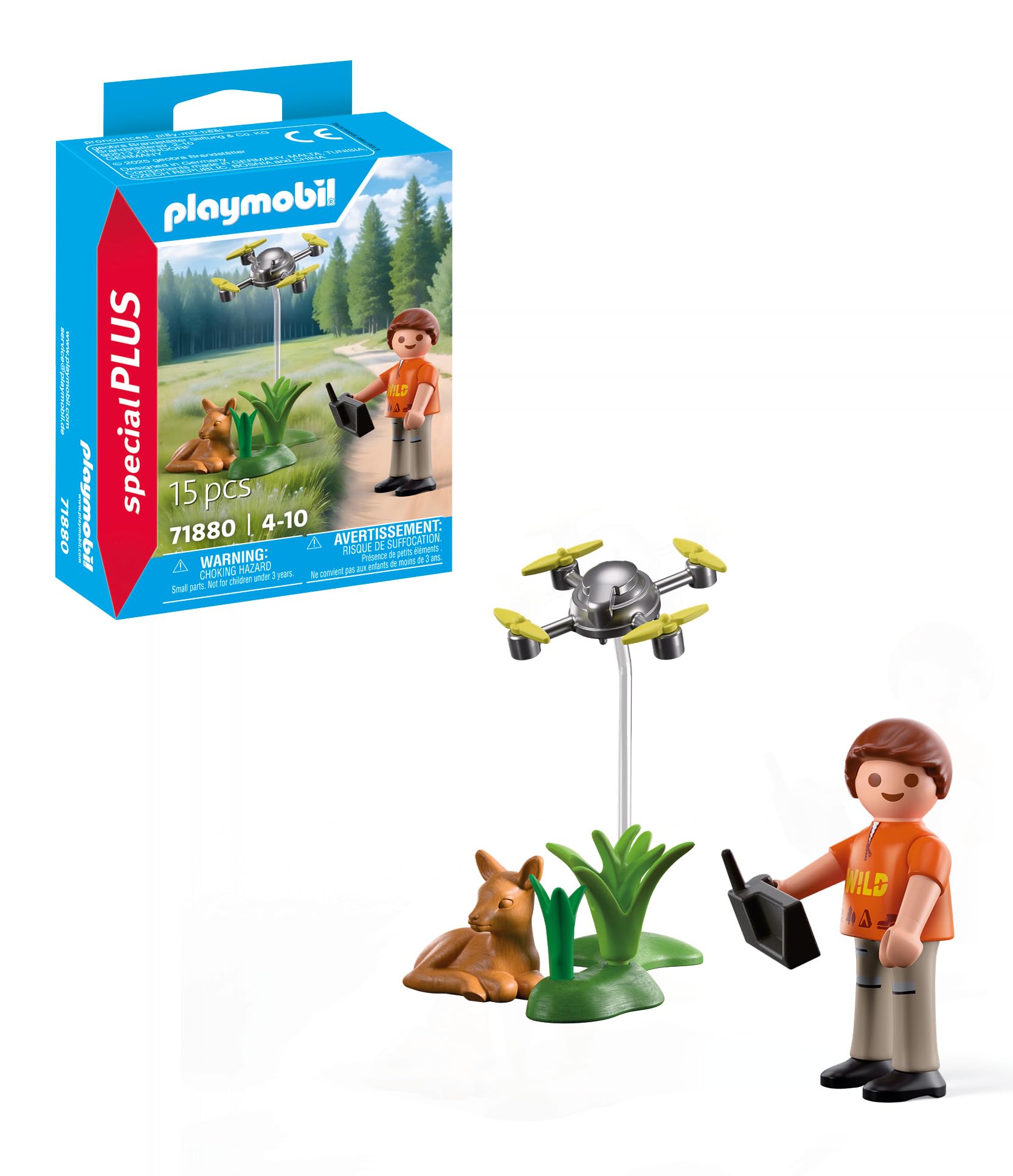 Playmobil Special Plus 71880 Fawn Rescue with Drone – Wildlife Rescue Playset for Kids Ages 4+, Forest Explorer Figure & Accessories